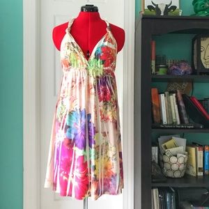 Body Central Floral Backless Halter Beach Dress